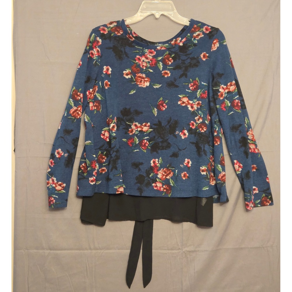 Bobeau 2 Layer Floral‎ Print Sweater Women's Size Small Blue Back Slit